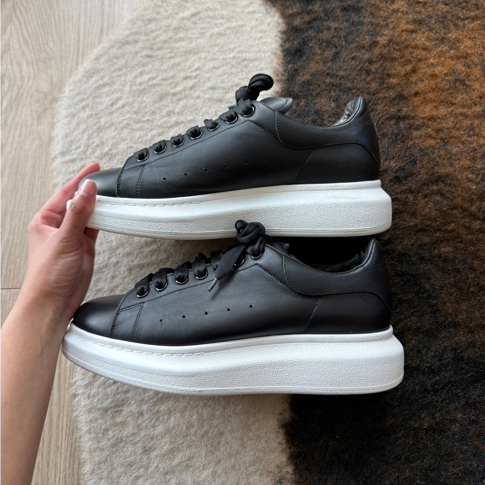 Alexander McQueen Black Leather Platform Sneakers with White Sole SIZE 10